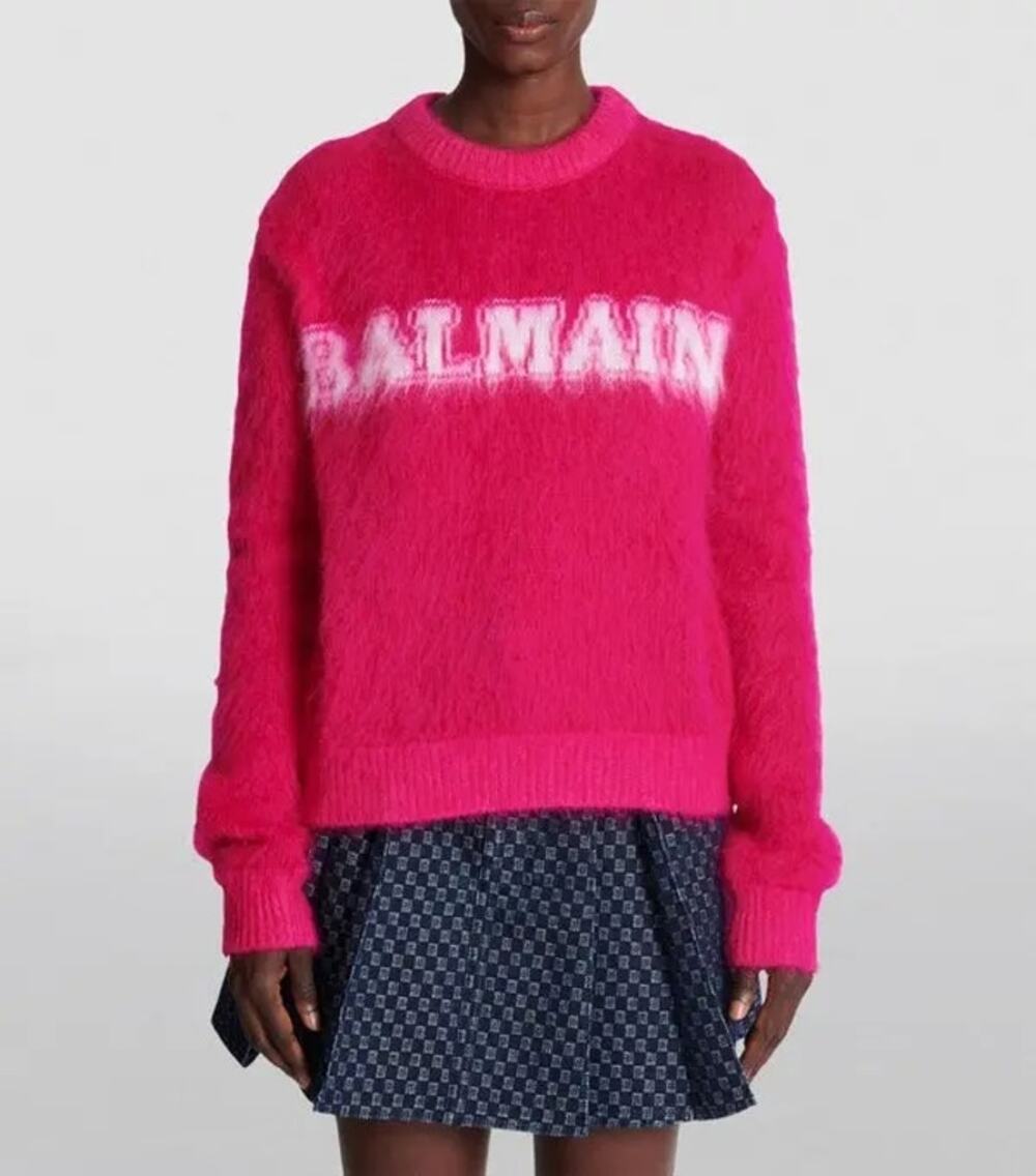 Balmain wool mohair pink logo sweater size 4